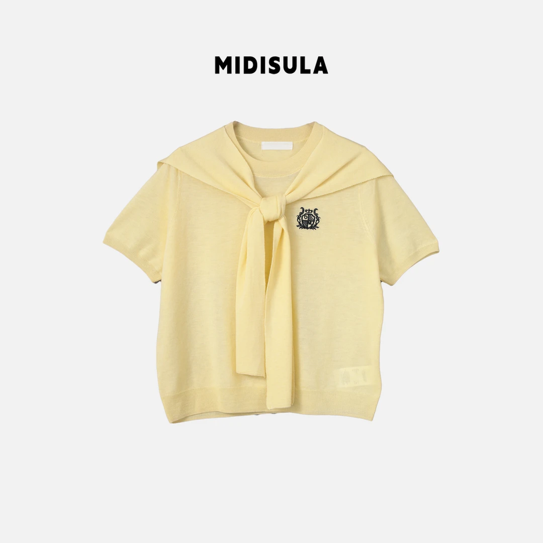 阿玉家&时尚欧若风洋气羊毛短袖学院风刺绣披肩针织和平标#0395