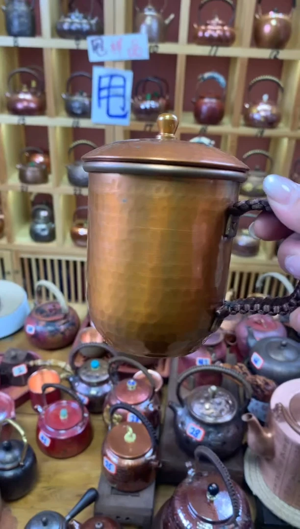紫铜双层带盖茶缸子