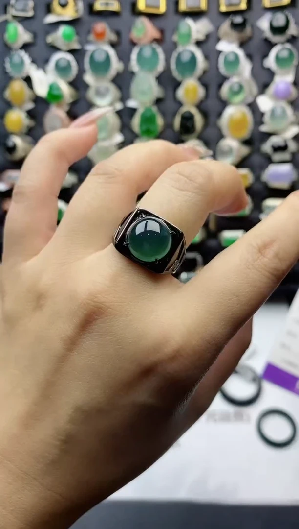 【闪购商品】翡翠戒指银S925镶嵌天然翡翠男戒
