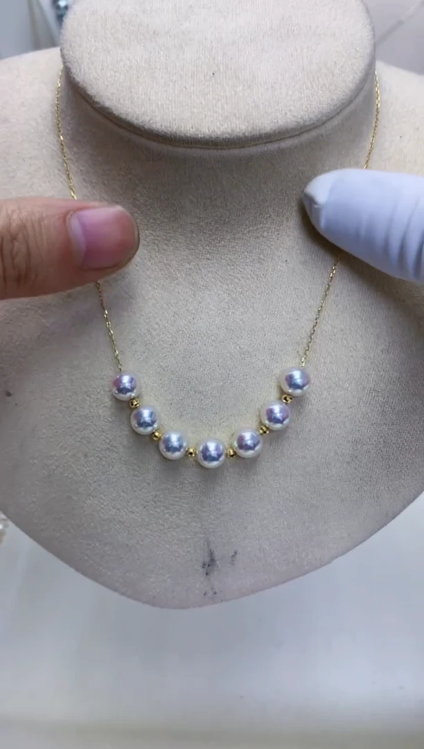 【闪购商品】海水珍珠饰品18K金镶嵌7-7.5微笑满天星项链