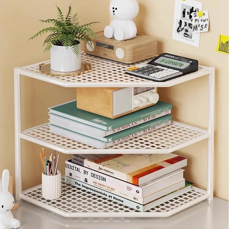 转角书架墙角置物架桌面收纳角落书桌上三角书柜办公室拐角整理架