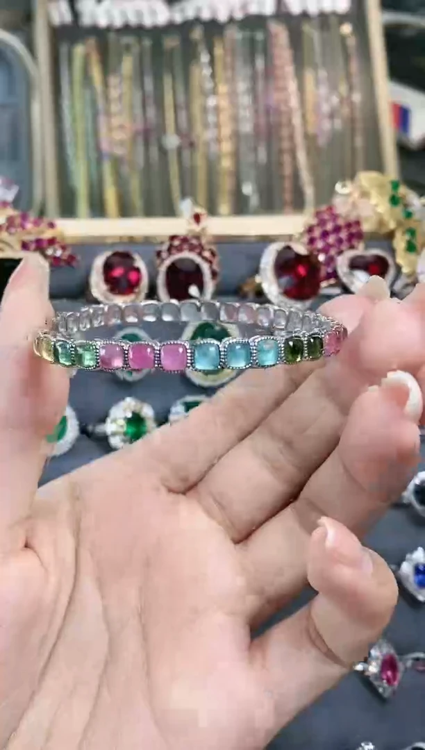 手镯银S925镶嵌碧玺·