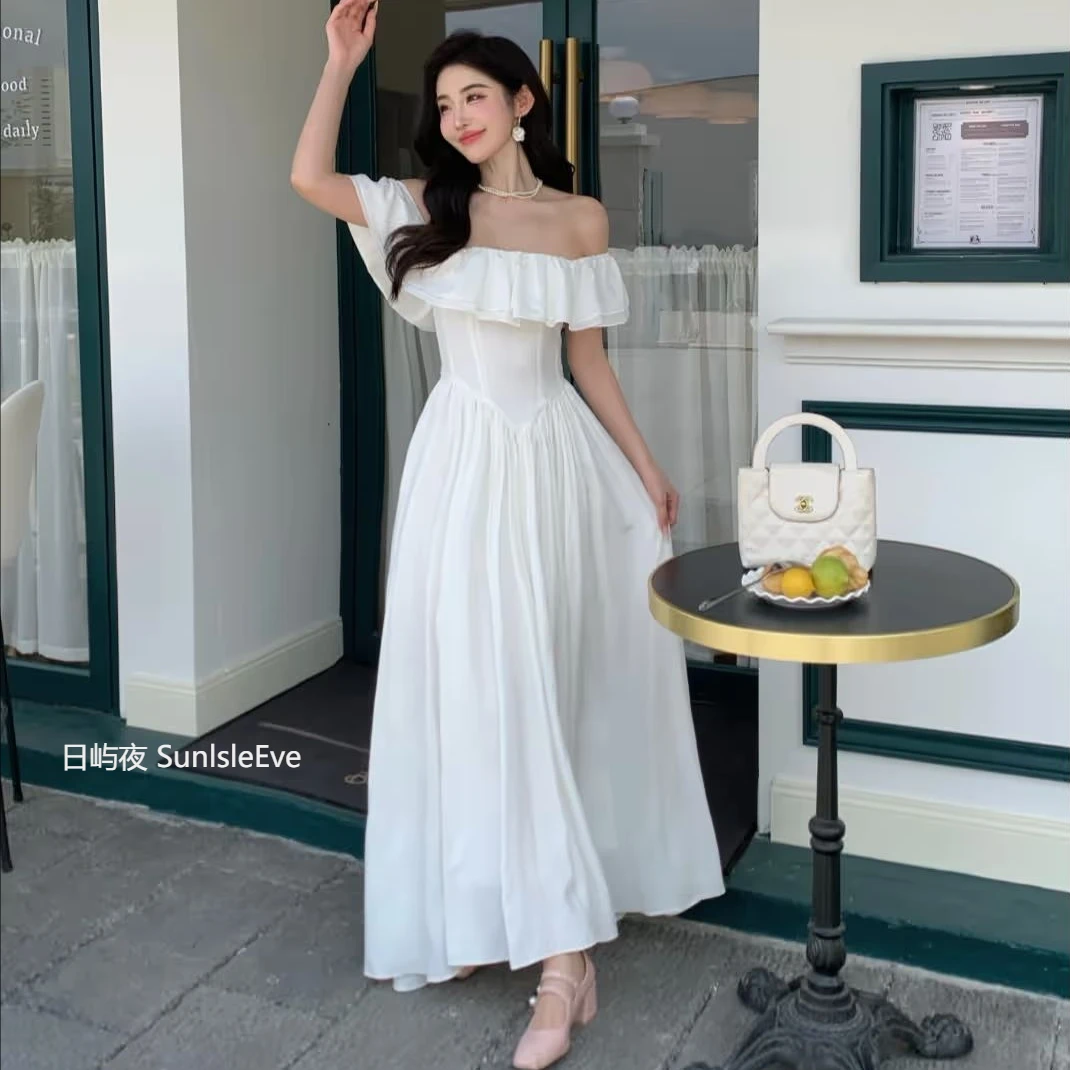 【日屿夜】夏季长款白色连衣裙法式气质裙子收腰显瘦高腰温柔显瘦