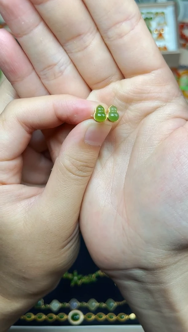 和田玉银S925镶嵌耳饰葫芦耳钉06