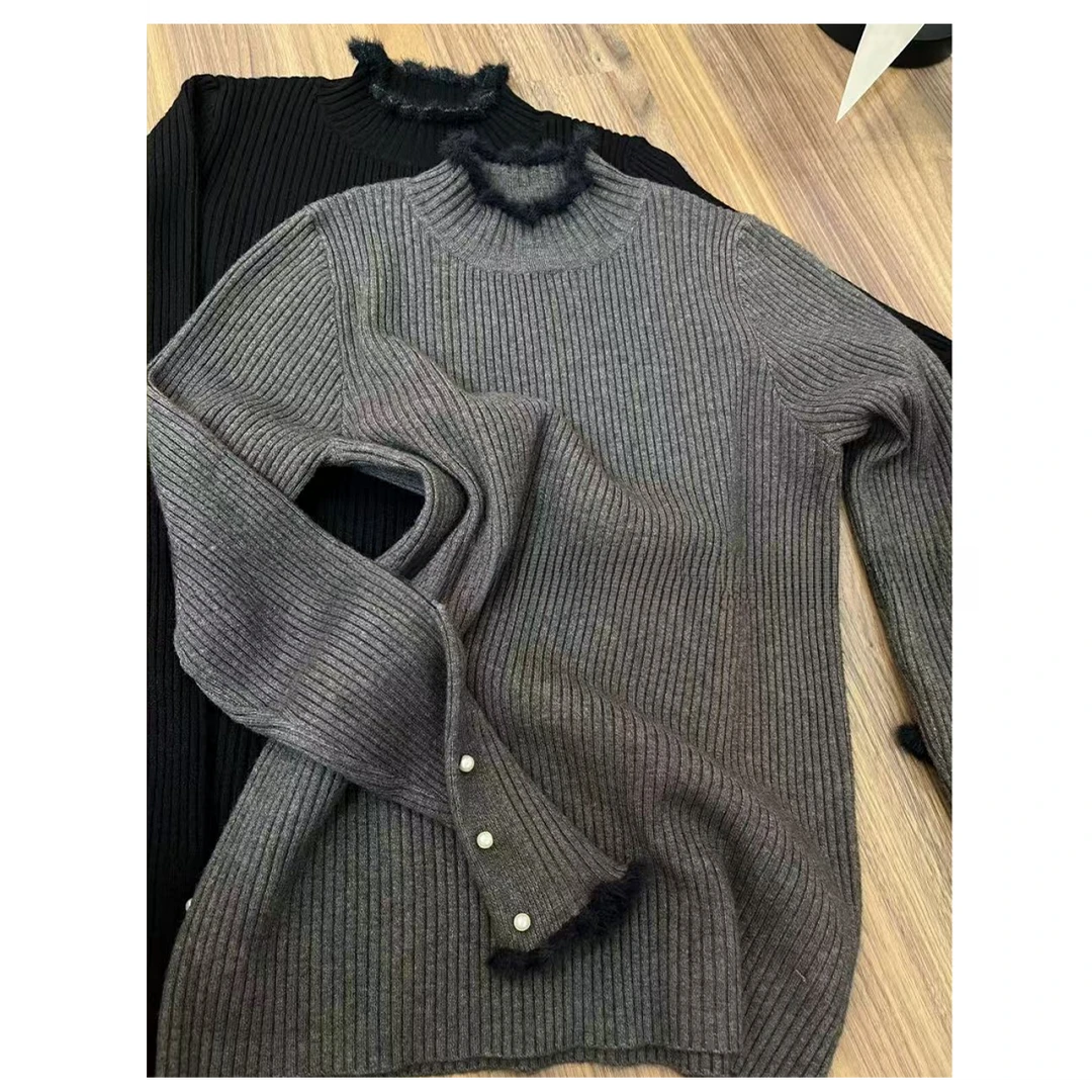 2025韩系新款秋冬钉珠软糯毛衣小众感氛围高级保暖针织上衣H5-45