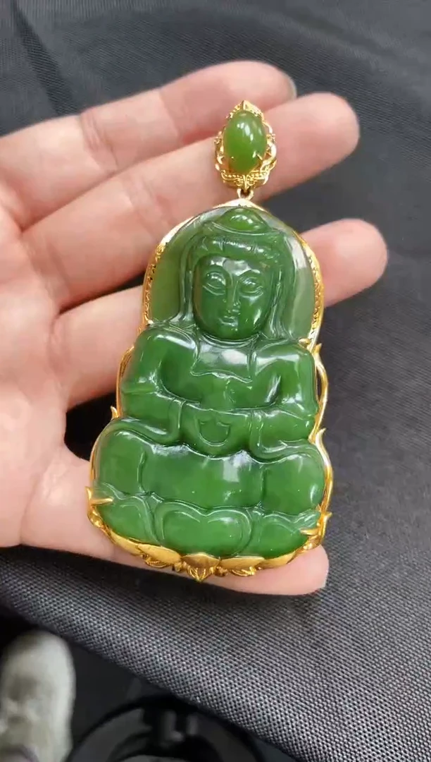 【闪购商品】和田玉吊坠18K金镶嵌多样性发一