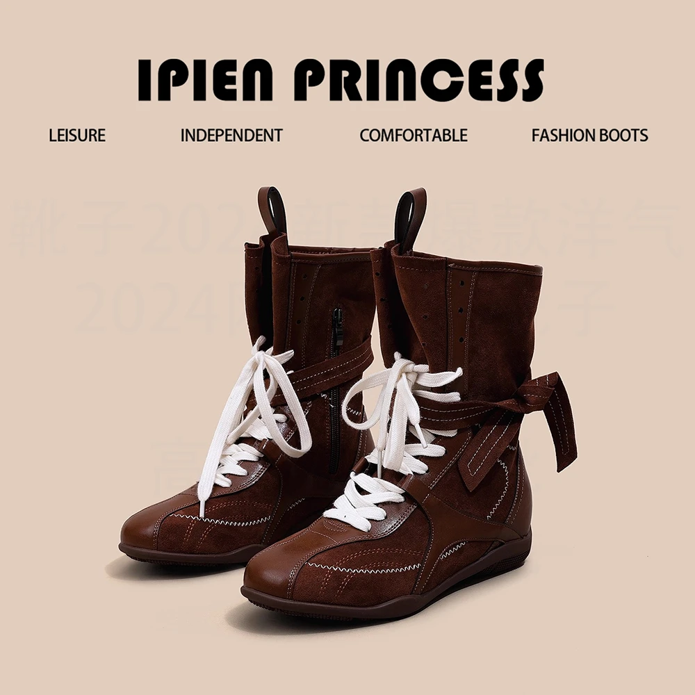 复古西部牛仔女款拳击靴2025流行秋冬新款鞋子女款网红款百搭靴子