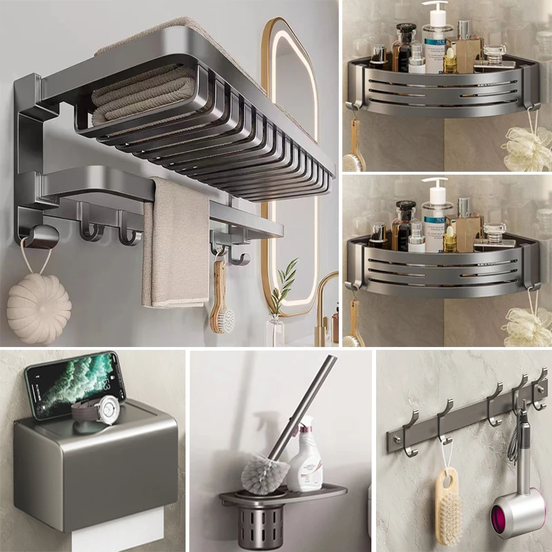 太空铝免打孔卫生间浴巾架浴室置物架毛巾卫生间置物架大全新款