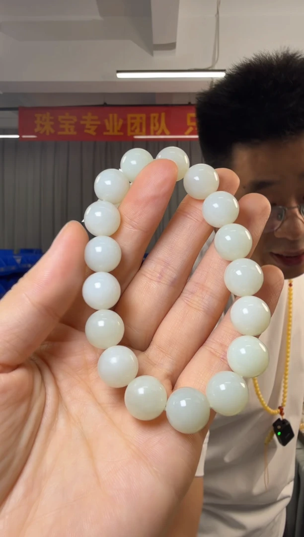 未镶嵌手串和田玉米达料和田玉白玉圆珠单圈手串12mm