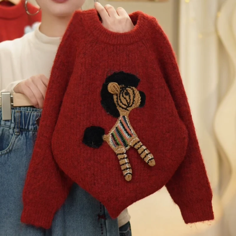 【小马红色女童毛衣】童装2025秋冬女童毛衣女孩时尚女童红毛衣