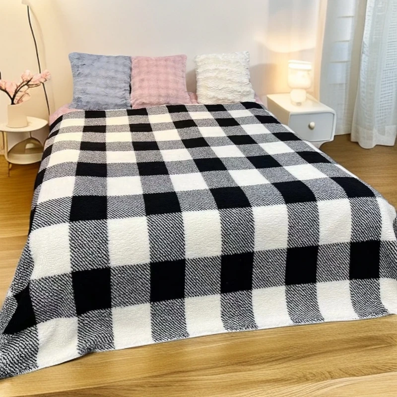 【黑白格子双层毯】220*240加厚双层毛毯休闲毯双面盖毯多功能床单