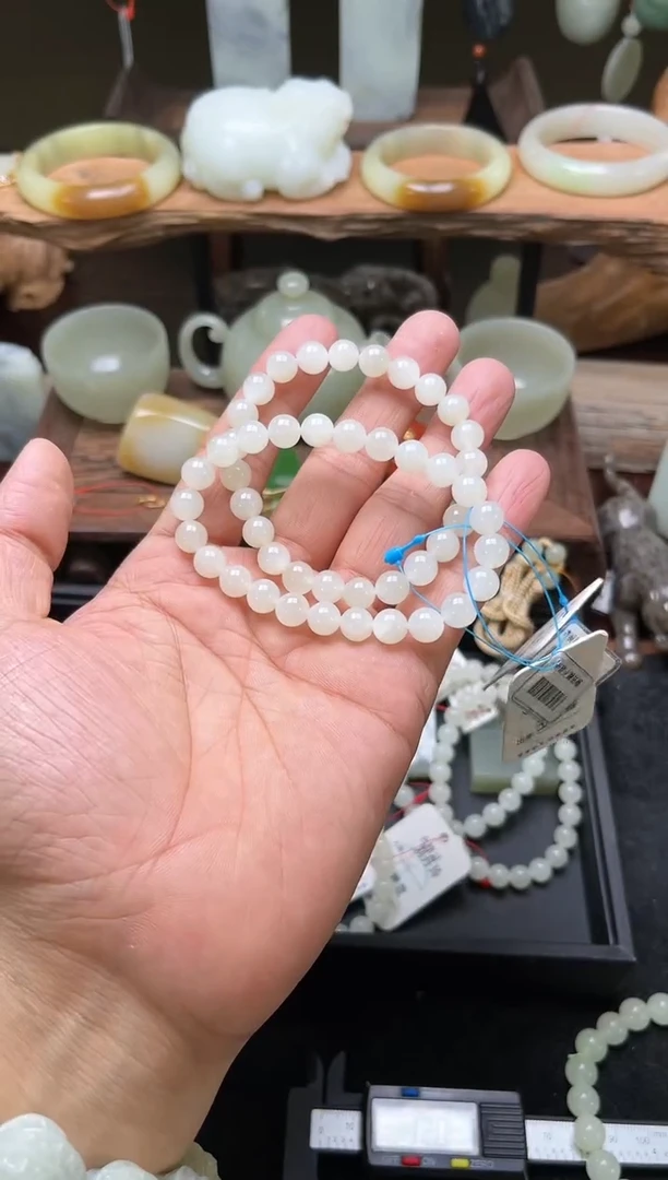 【闪购商品】和田玉手串未镶嵌卡8青海白玉 圆珠特价 多样性发一