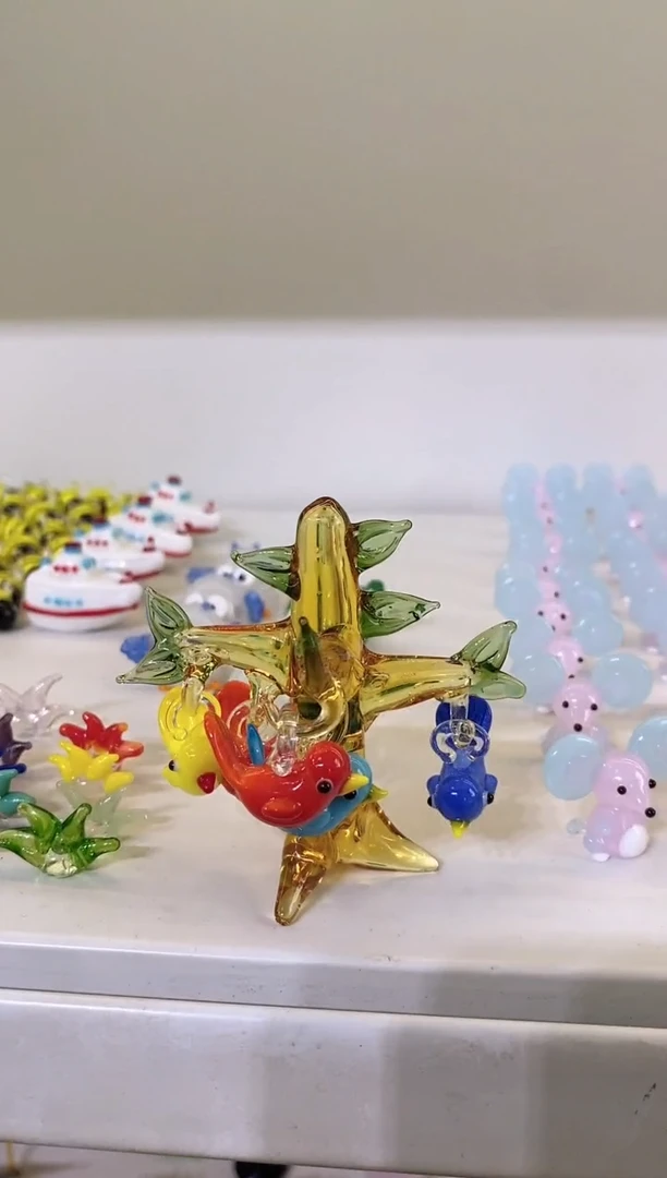 琉璃手工艺品小鸟树