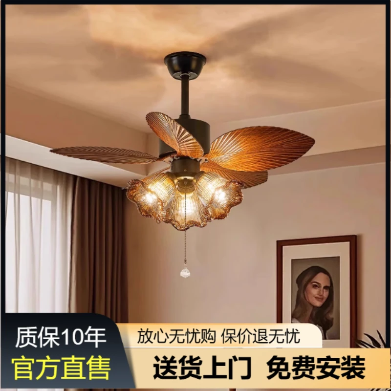 法式中古风扇吊灯2025新款美式复古南洋风客厅餐厅卧室房间