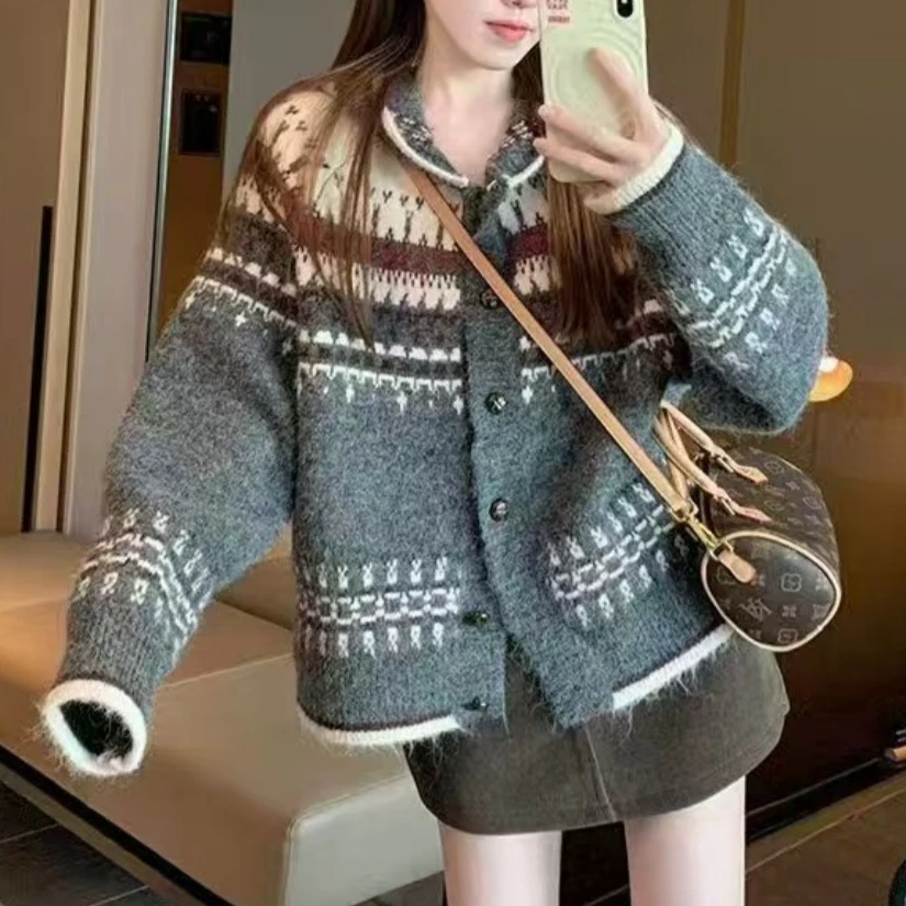 【原版定制】费尔岛连帽毛衣外套秋冬小个子日系复古慵懒针织开衫