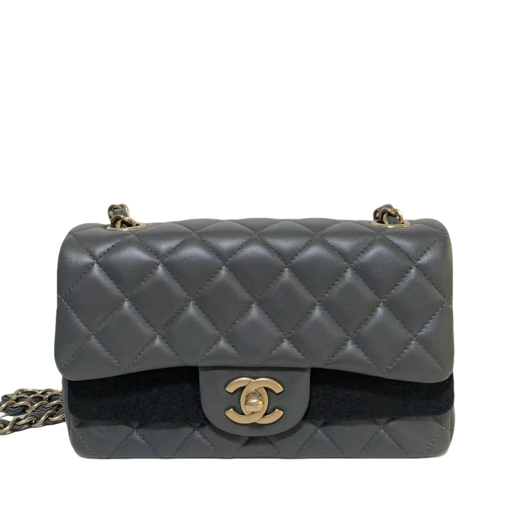 95新 Chanel/香奈儿 Chanel/香奈儿 灰金大mini斜挎包jm4720