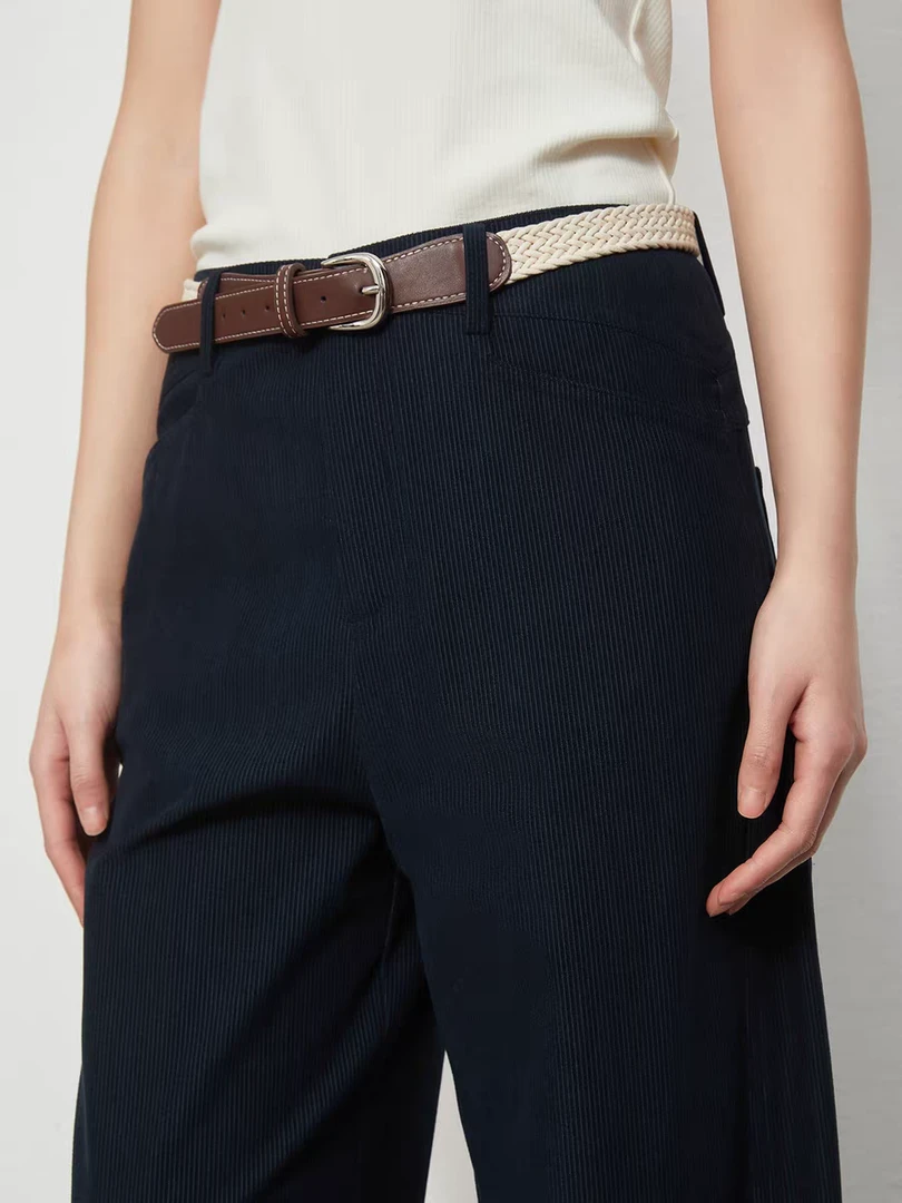 65260 【奢G灯芯绒】精裁配腰带~女士春秋简约百搭纯色高腰休闲裤