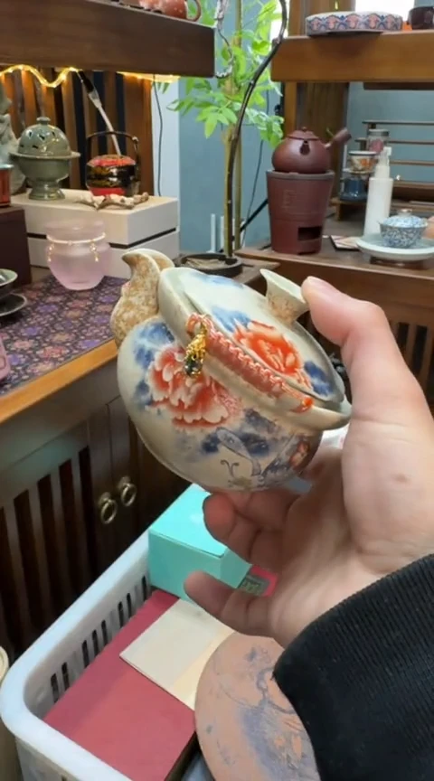 摆件陶茶具茶具茶具火石红手抓壶加二杯