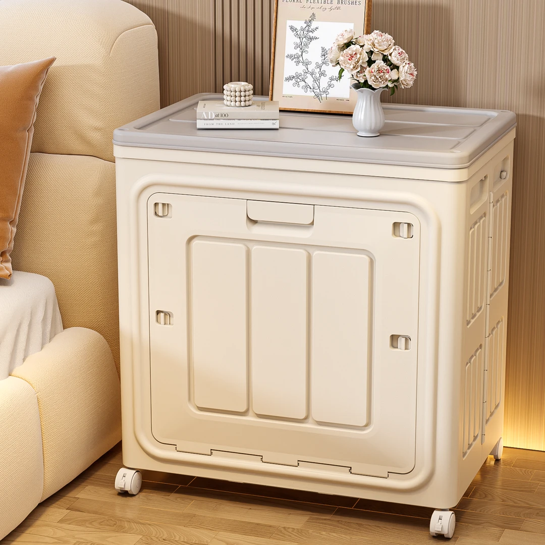 家用卧室双开门收纳箱衣服整理箱超大容量翻盖带轮衣物被子收纳柜