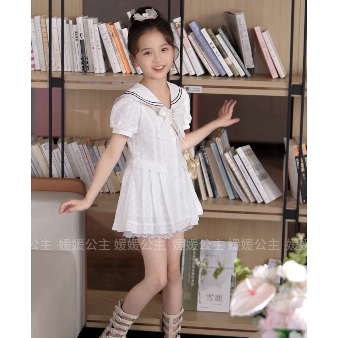 媛媛公主【航海假日】2025夏季海军领时尚甜美女童连衣裙15239V062
