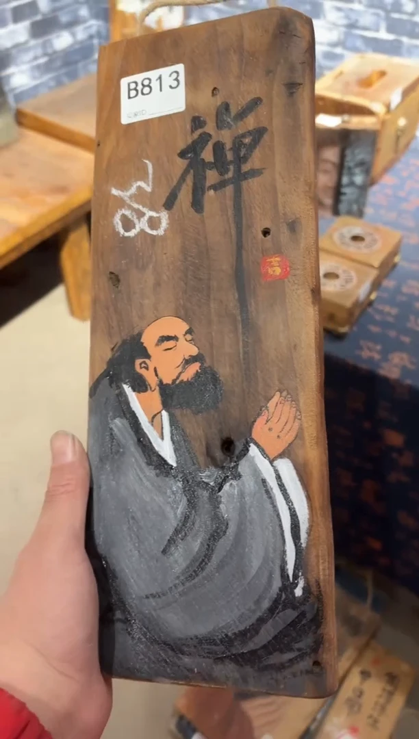 朝**薇风化老门板丙烯画