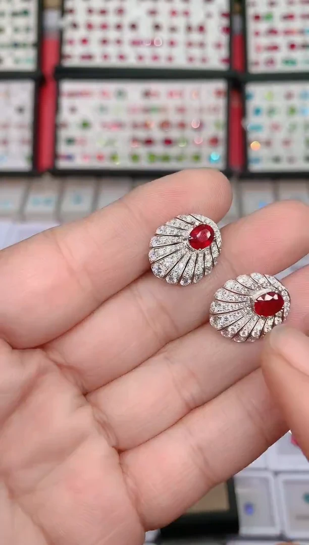 裸石红宝石grs无烧一对1.03ct单个