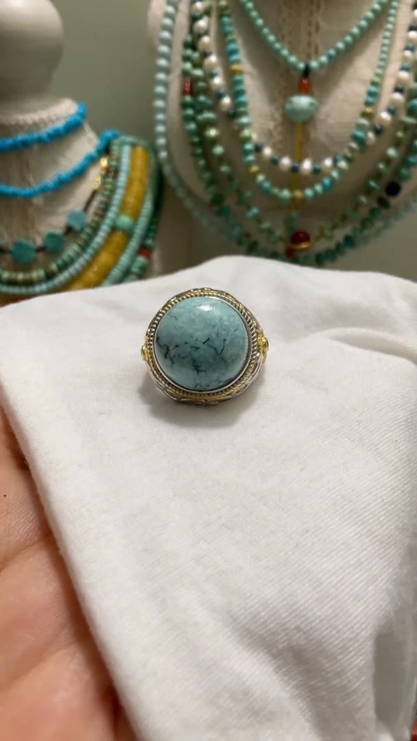 未镶嵌绿松石珠宝半成品16mm戒面男戒