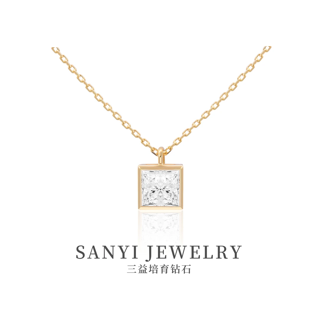 实验室培育钻石顶参钻【公主方包镶1克拉】项链 先鉴后发