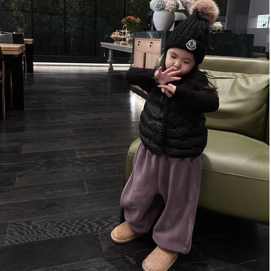 女童2025秋冬新款紫色束脚裤童装宝宝冬装加厚休闲裤儿童裤子Z071