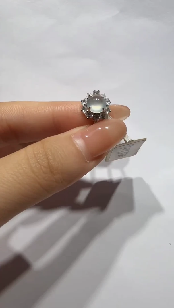银S925镶嵌戒指翡翠925银镶缅甸A货翡翠戒指
