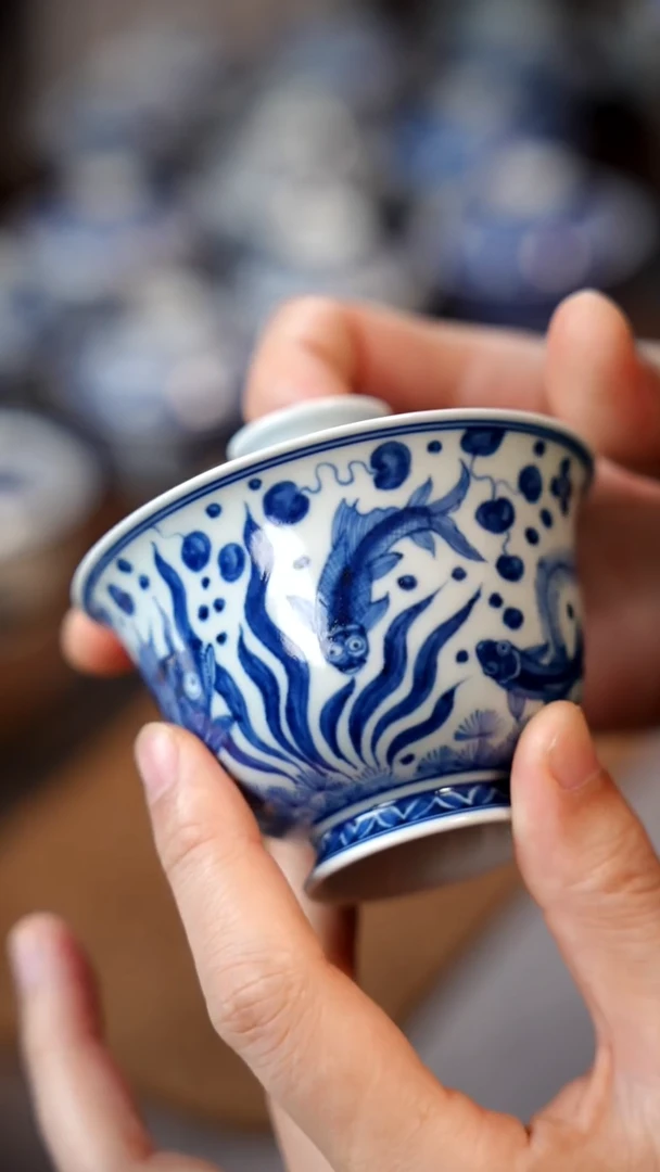 牧山鱼藻元宝盖碗111111