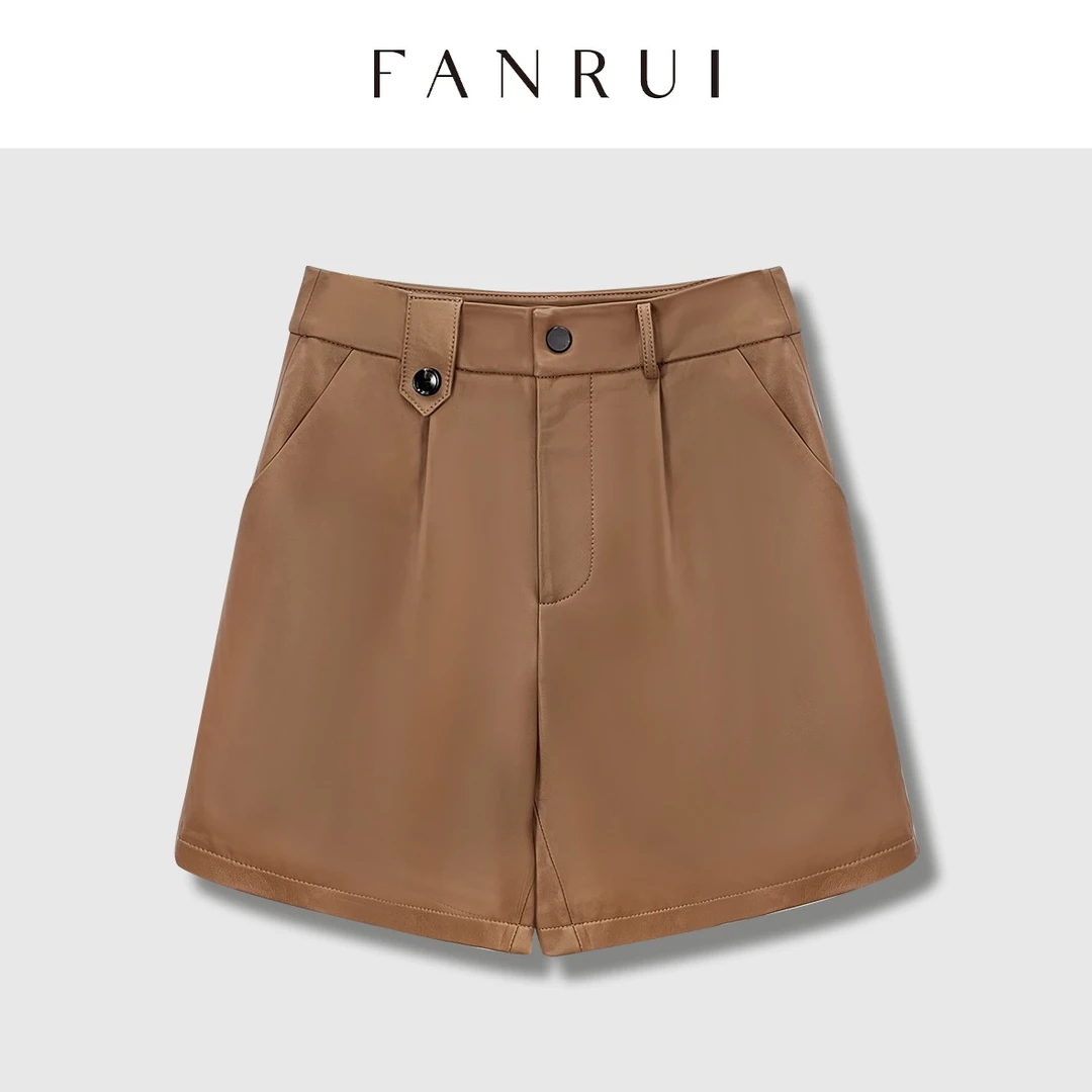 【泛芮】简约百搭气质高腰显瘦短皮裤女B4563