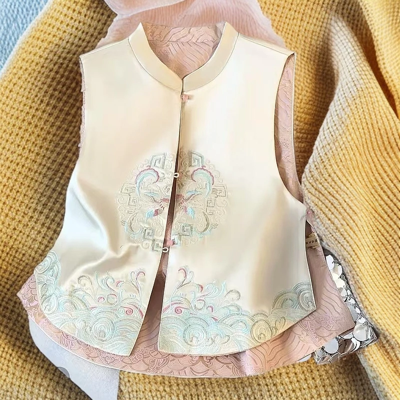 2025新款新中式重工刺绣时尚洋气女式国风双面马甲