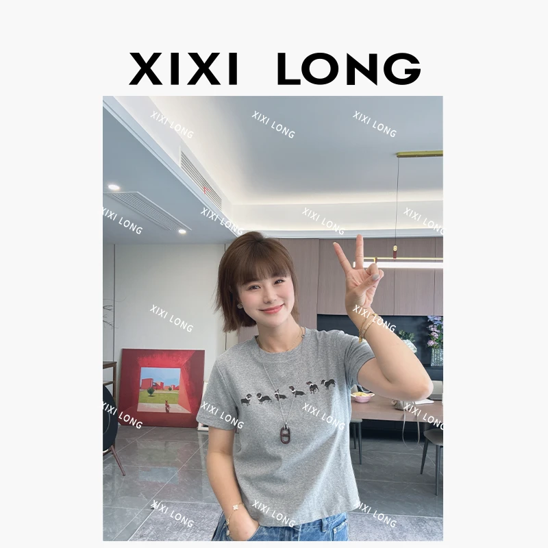 手工珍珠透气印花小狗T恤 SF-37-1
