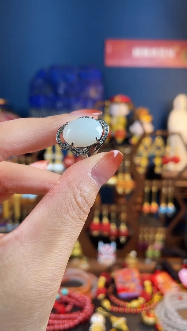 【闪购商品】和田玉戒指银S925镶嵌戒指