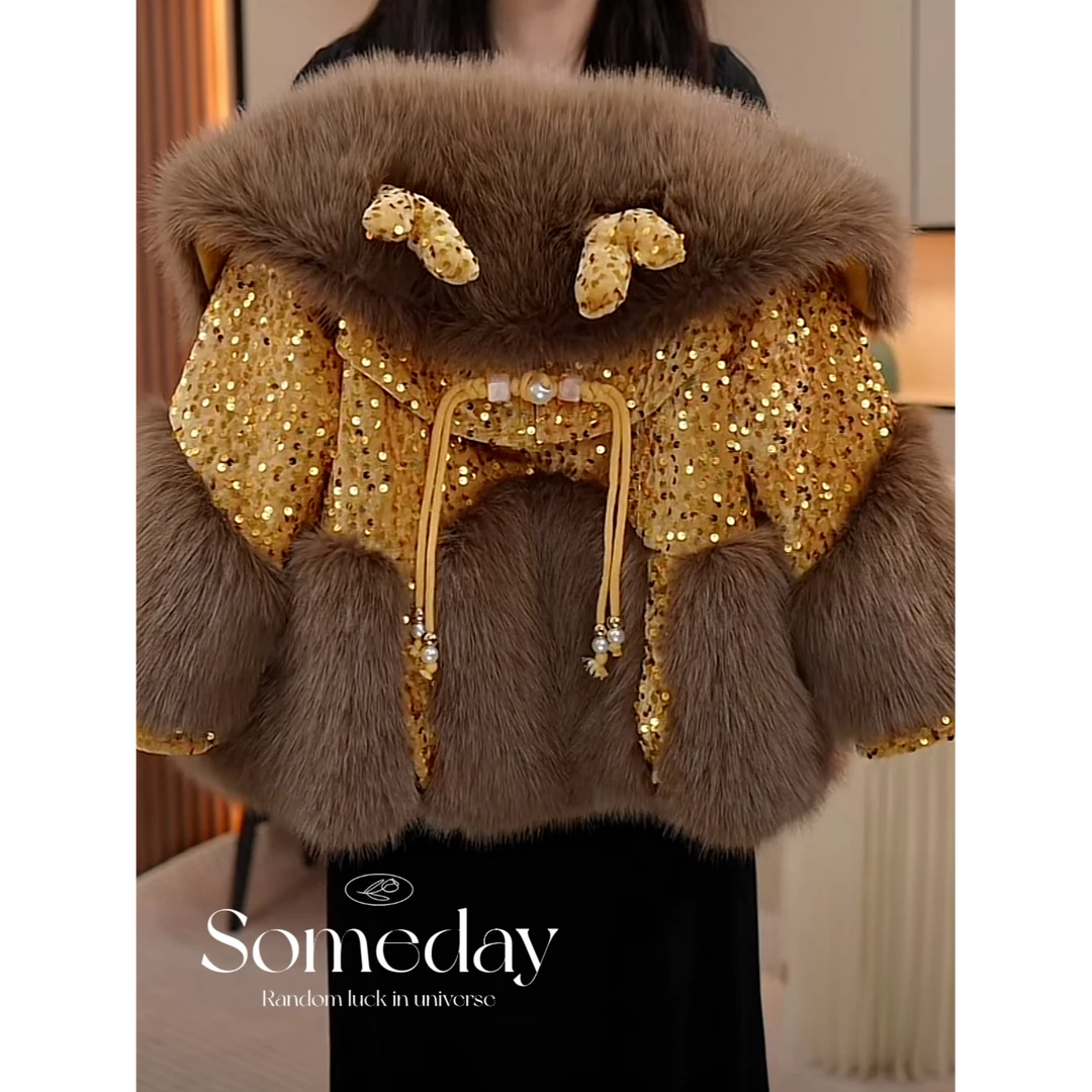 现货-女童冬装2024新款洋气加绒加厚中长款草草外套