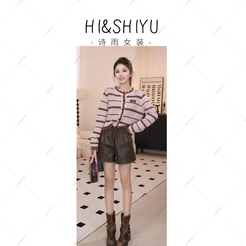 HISHIYU意森-2025新款秋冬高腰显瘦秋冬a字阔腿裤外穿pu短裤靴裤