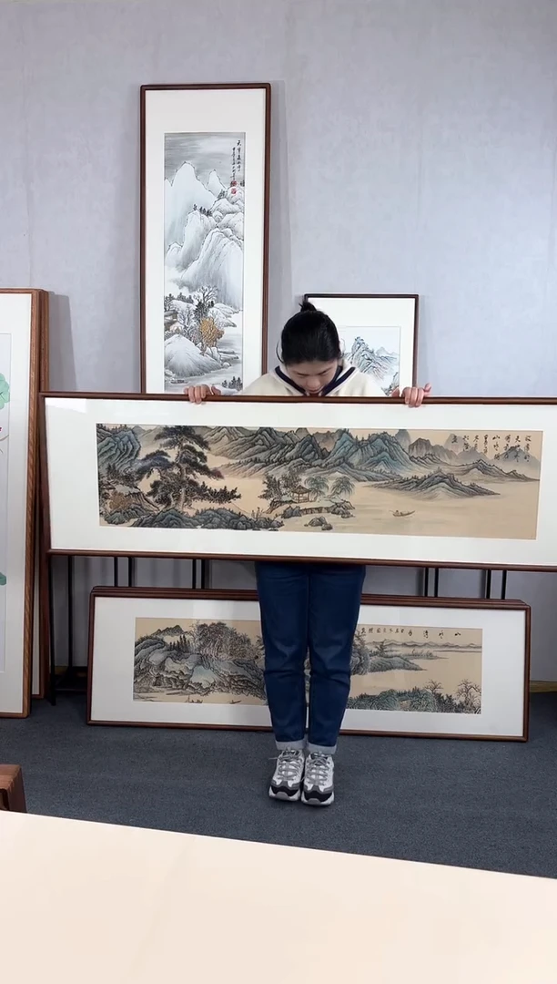 【闪购商品】国画手绘*放怀天地外*52*172cm实木框