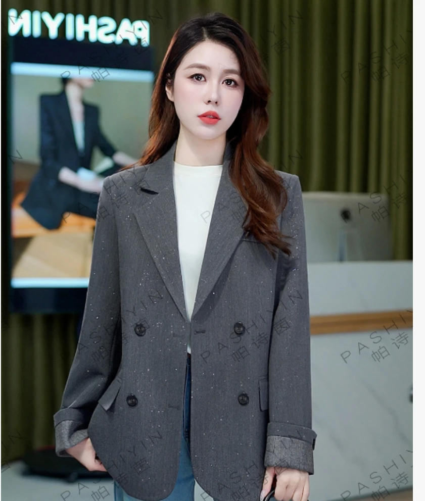（XI ZI女装)#25112秋季休闲时尚气质宽松亮片西装外套