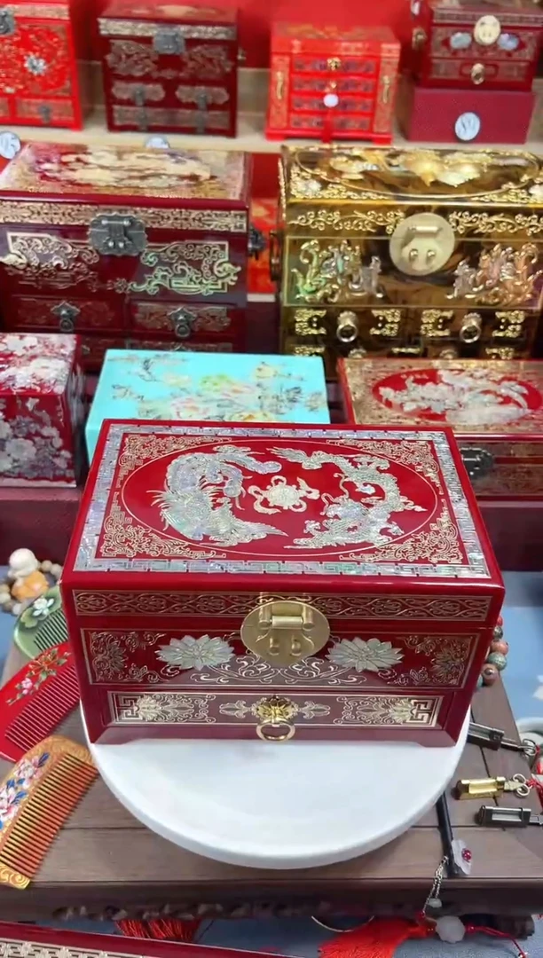 0**024厘米新款三层单抽掐丝螺钿镶嵌酒红龙凤