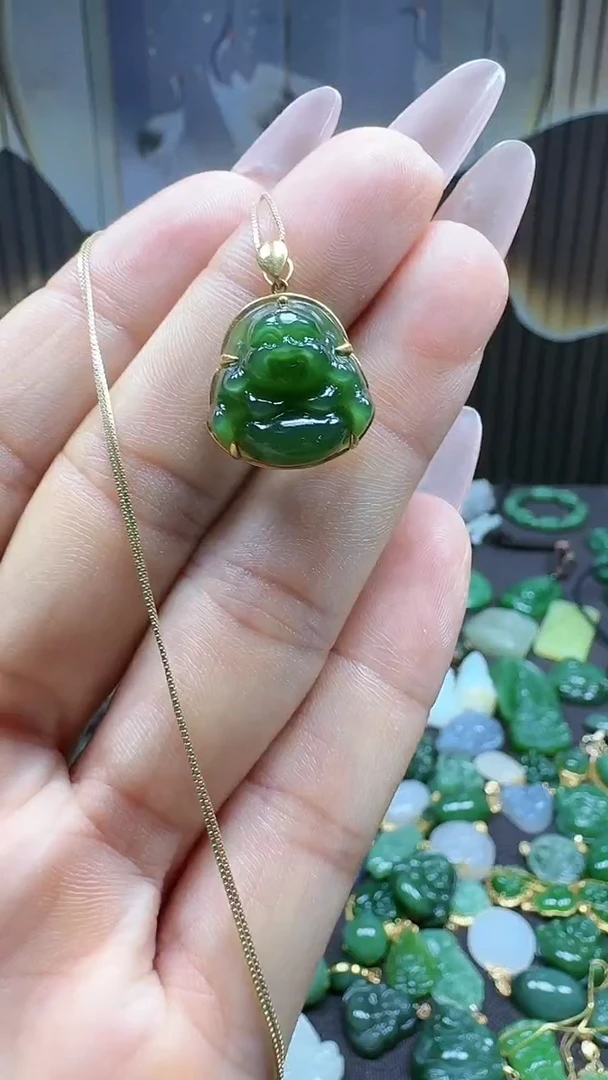 和田玉18K金镶嵌挂件1