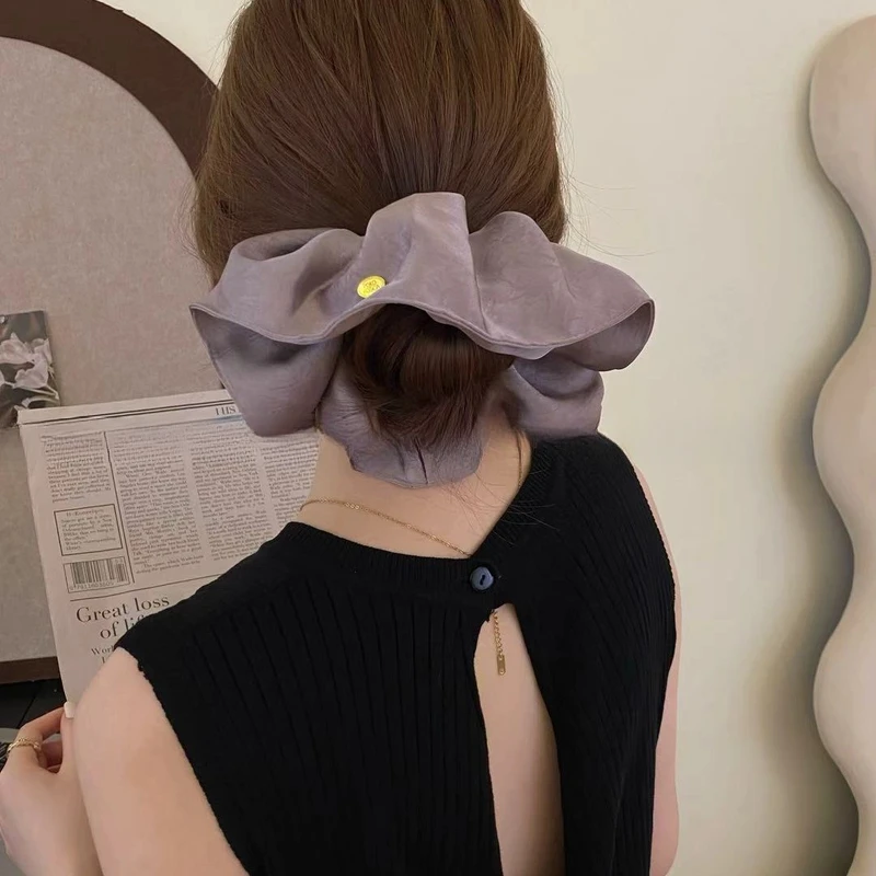 纹理缎面金标大肠发圈韩版轻奢高级气质简约百搭法式复古马尾发绳