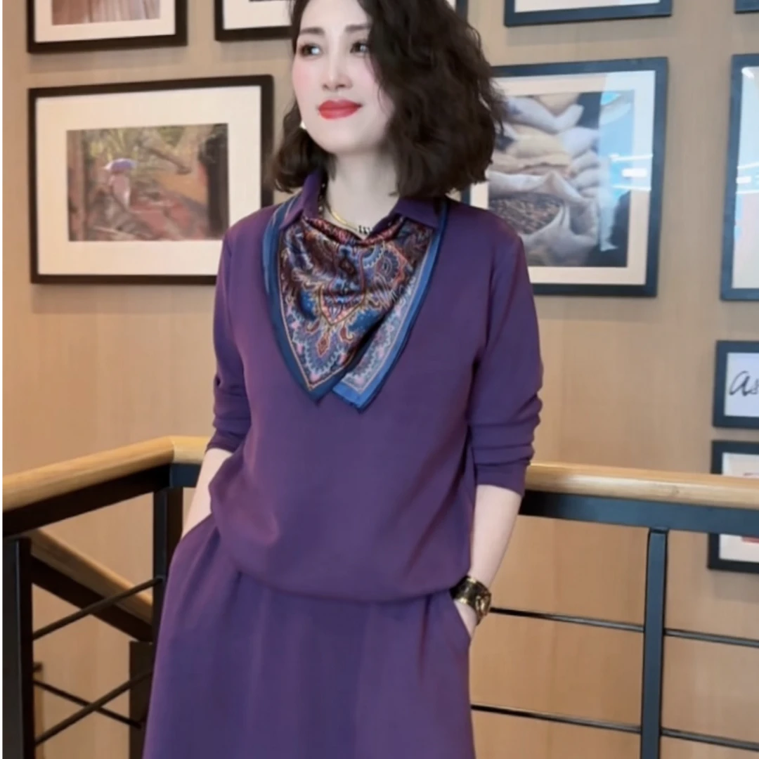 【紫陌衣】空气棉针织长袖衬衣显瘦简约轻职风纯色宽松衬衫