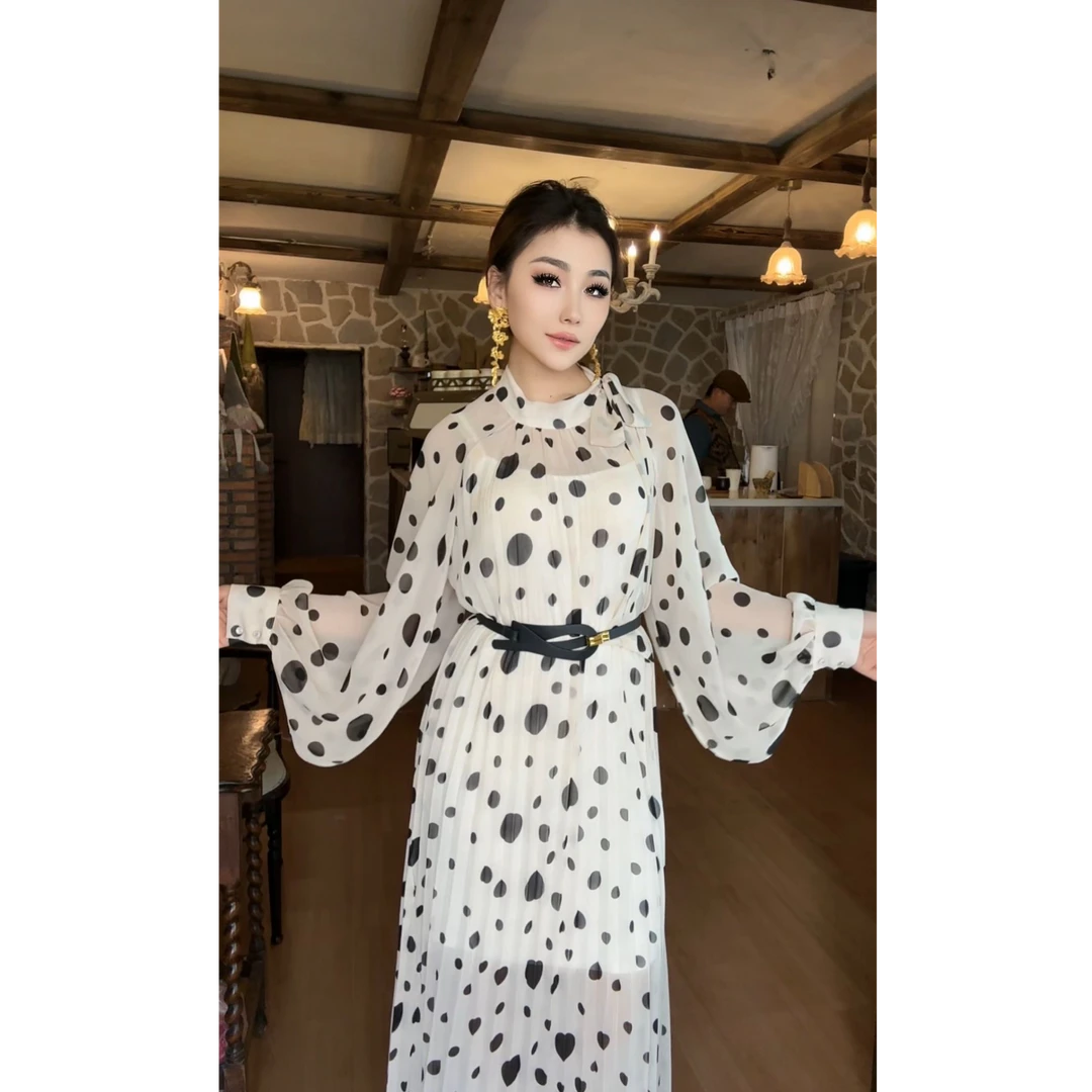 8872【古丽店铺】法式轻奢高级千金名媛波点女装连衣裙