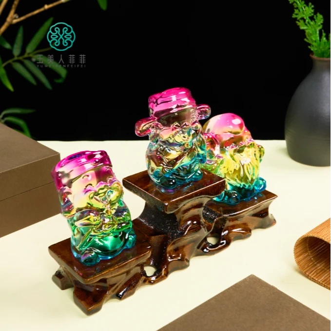 石惑珠宝~琉璃七彩福禄寿摆件（可选择）
