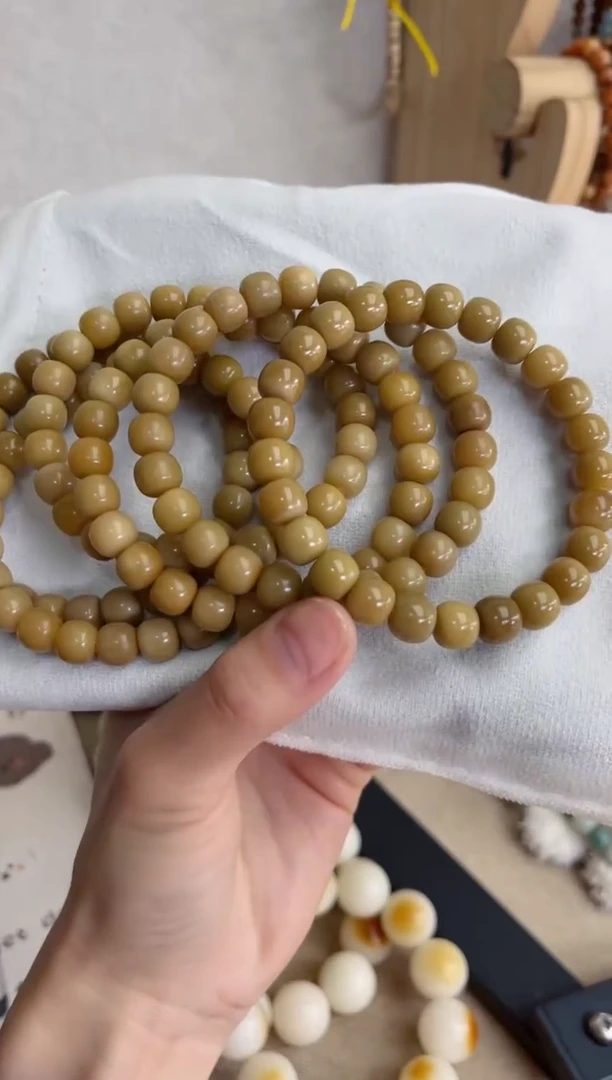 菩提根/象牙果手串m63绿咖干磨桶珠8*9瑕疵不补