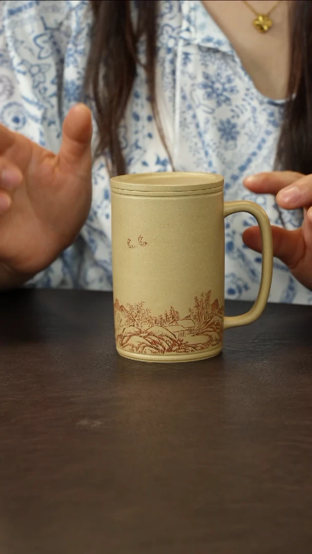 茶杯紫砂李建军本山绿盖杯刻山水200cc