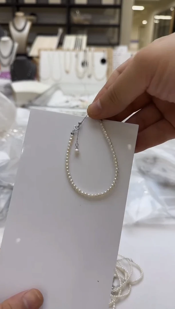 淡水珍珠手链未镶嵌3-4mm 吊小珠