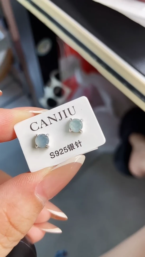 银S925镶嵌翡翠耳饰21