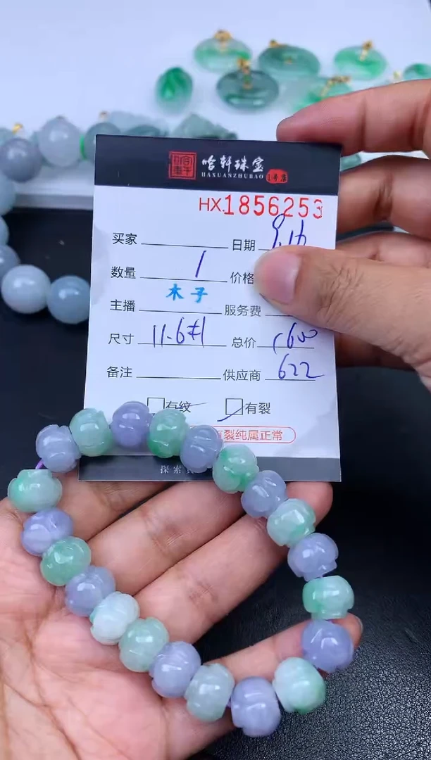 未镶嵌挂件翡翠哈轩 珠串1（有纹有裂）